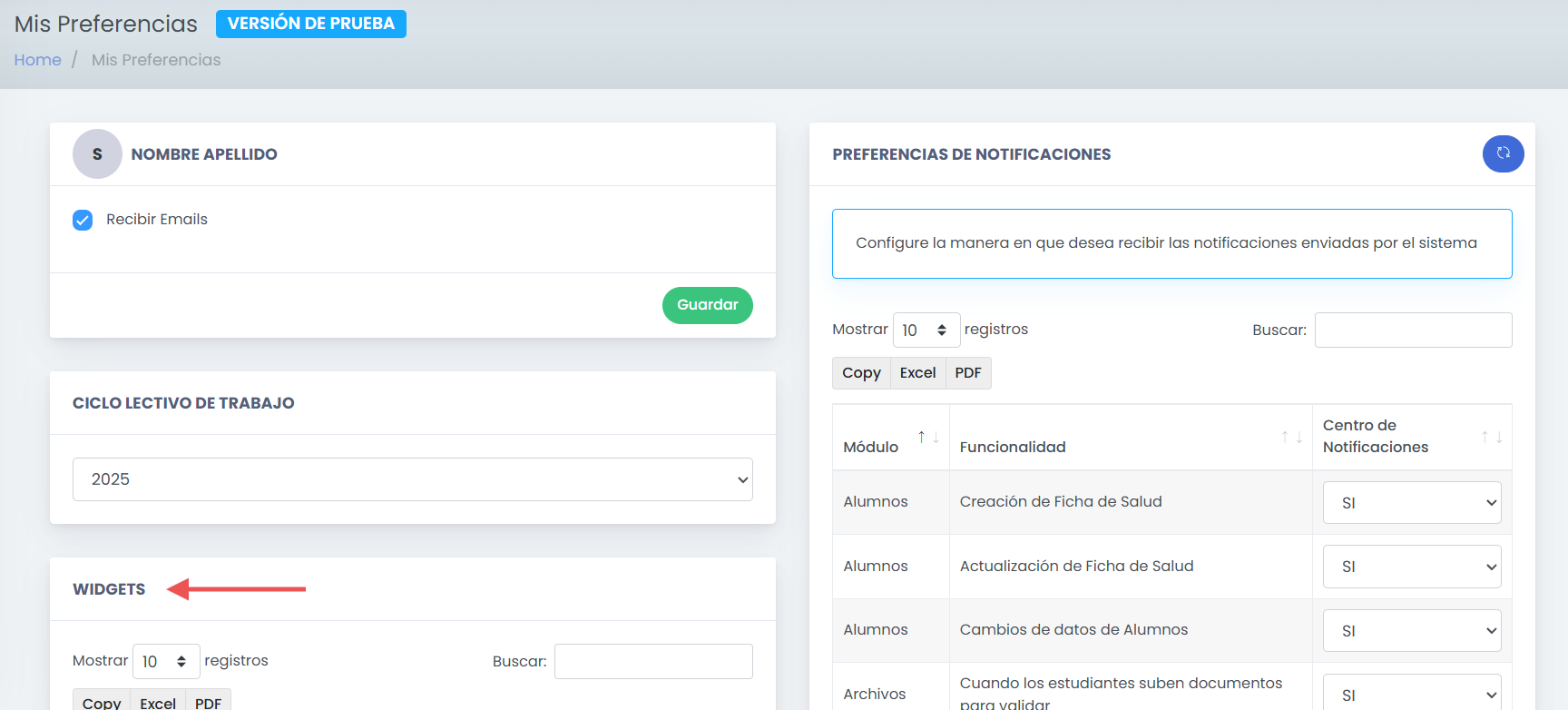 Buscá la sección Widgets