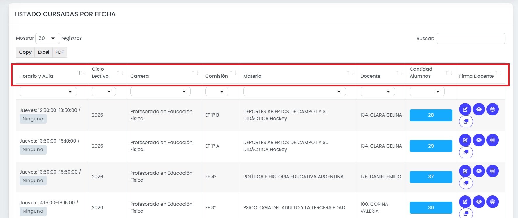 ¿Cómo gestionar cursadas en Quinttos? — Visualizar el listado