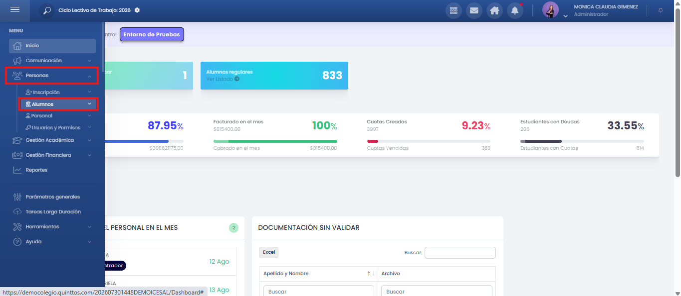 ¿Cómo gestionar alumnos en Quinttos? — Acceder a la sección de alumnos
