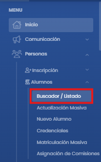 ¿Cómo buscar alumnos en el listado? — Acceder al buscador de alumnos