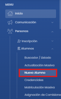 ¿Cómo dar de alta un alumno en Quinttos? — Acceder a la opción de nuevo alumno