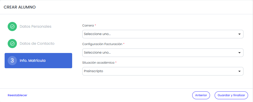 ¿Cómo dar de alta un alumno en Quinttos? — Completar la información de matrícula