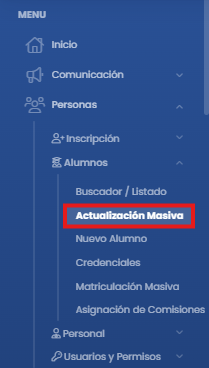 ¿Cómo realizar una actualización masiva de alumnos? — Acceder a la actualización masiva