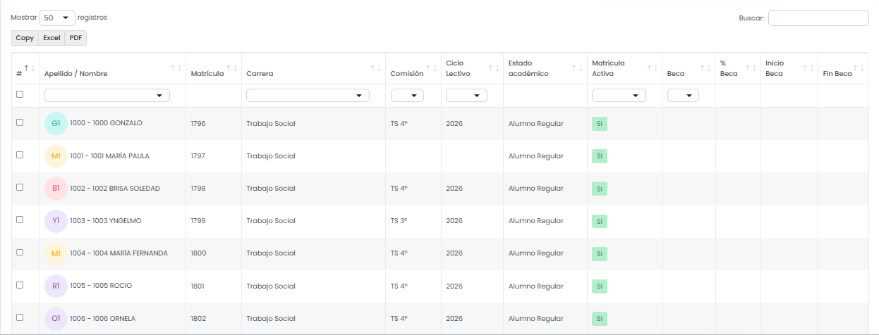 ¿Cómo realizar una actualización masiva de alumnos? — Visualizar y seleccionar alumnos