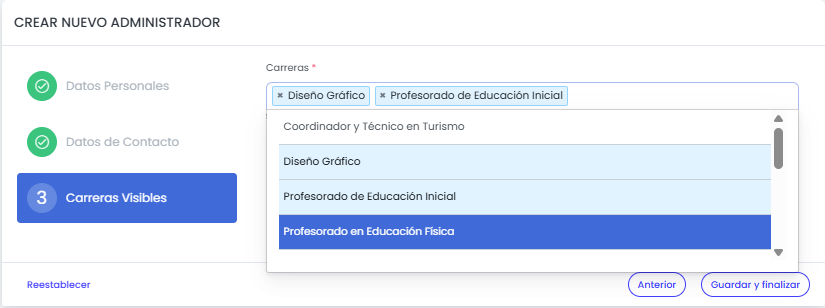 ¿Cómo dar de alta un usuario del personal en Quinttos? — Visibilidad de carreras de administradores