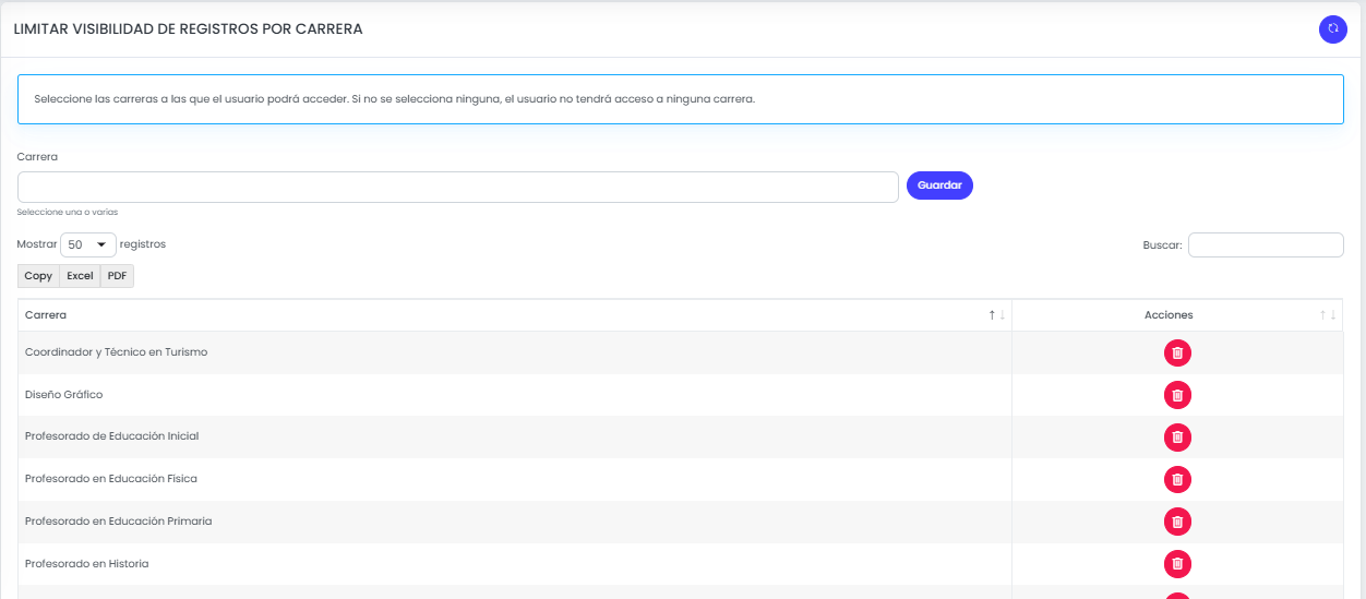 ¿Cómo crear y configurar un grupo de permisos? — Definir acceso a carreras (solo administradores)