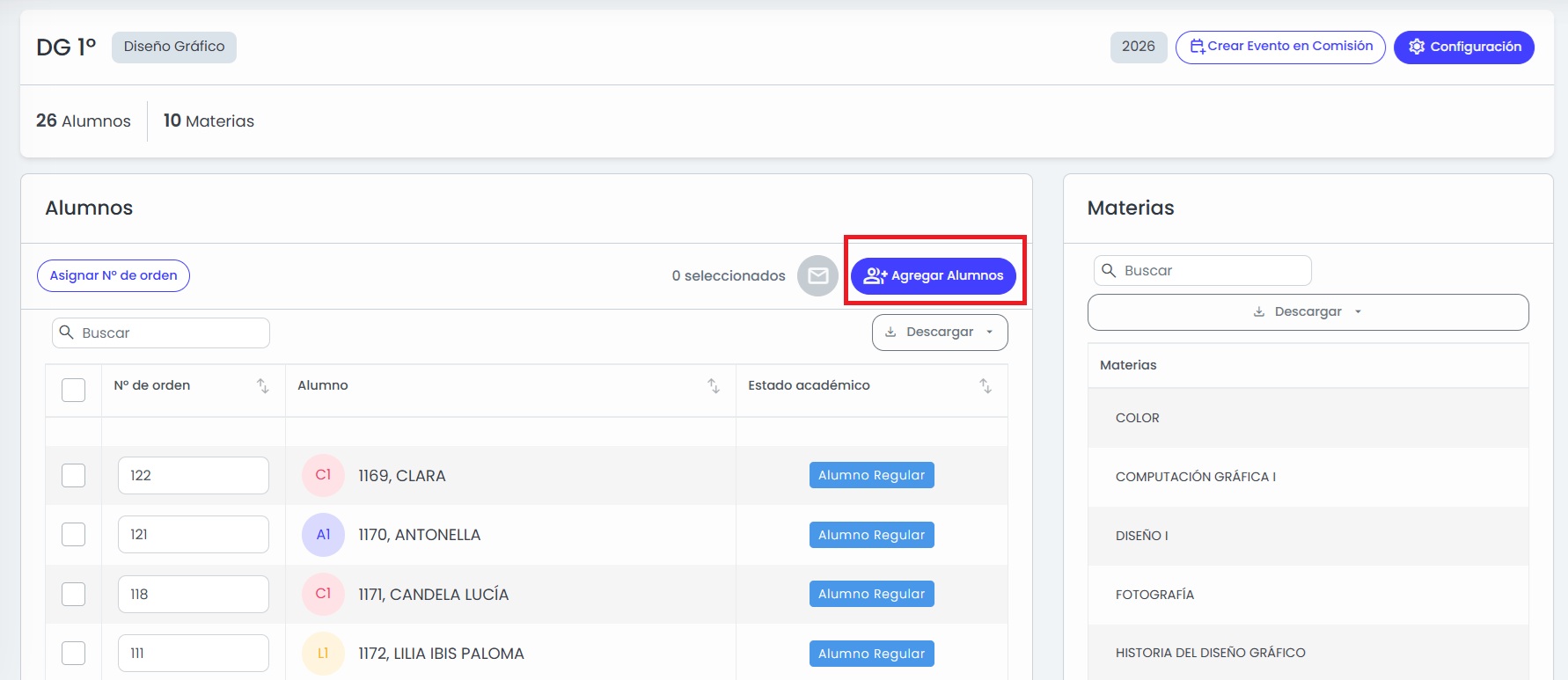 ¿Cómo agregar estudiantes a una comisión/curso? — Visualizá la composición del curso