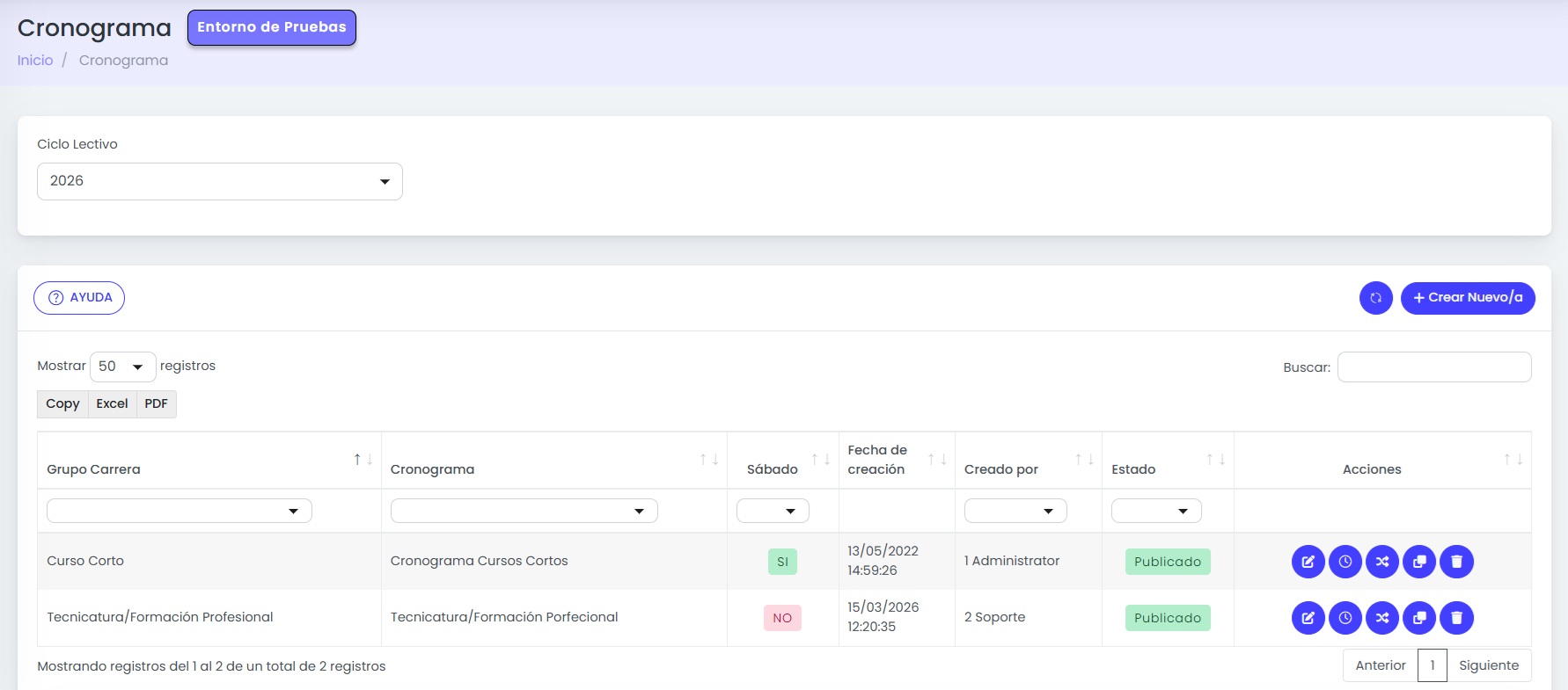 ¿Cómo configurar el cronograma semanal por carrera? — Acceder al cronograma