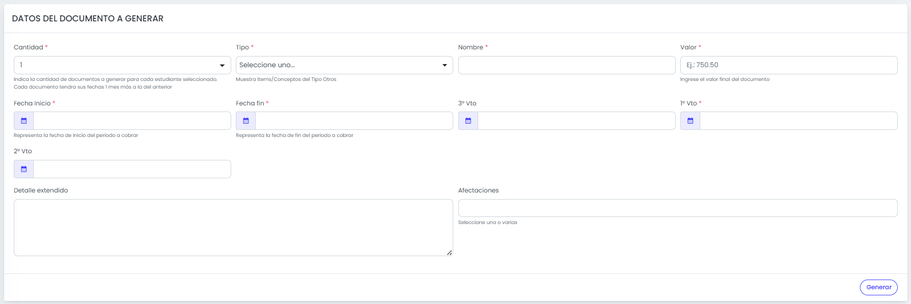 ¿Cómo generar documentos adicionales? — Completa los datos del documento a generar