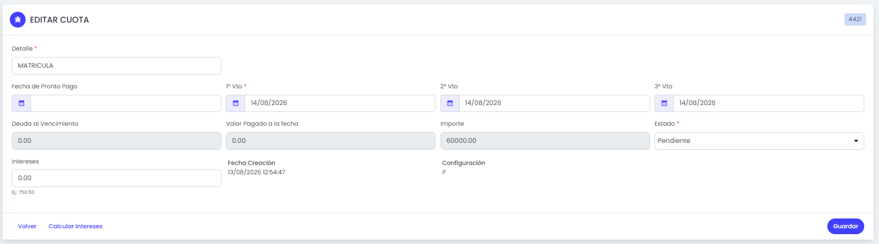¿Cómo editar una cuota o matrícula? — Modificá los datos generales