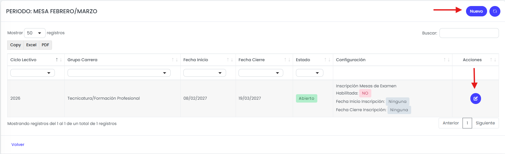 Crear una nueva estructura de fechas o editar la existente