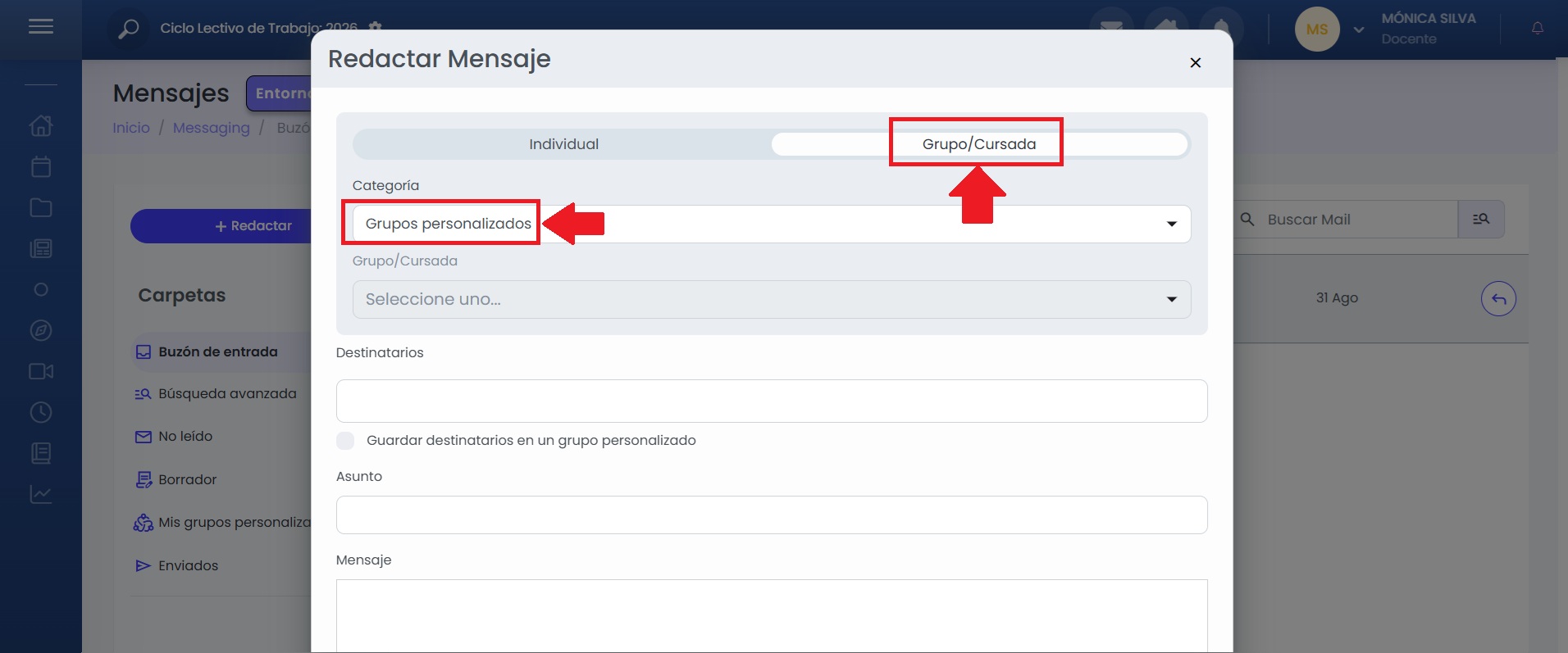 ¿Cómo funciona la mensajería institucional? — Gestionar grupos personalizados