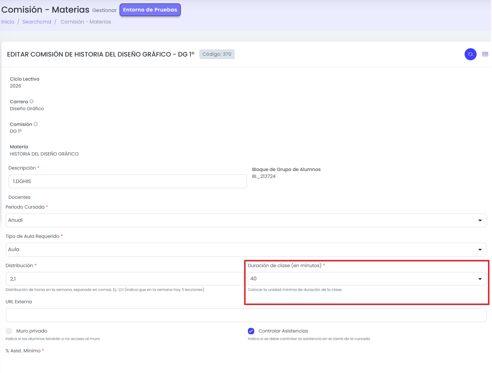 ¿Cómo configurar la distribución semanal de una cursada? — Definí la duración de la clase.