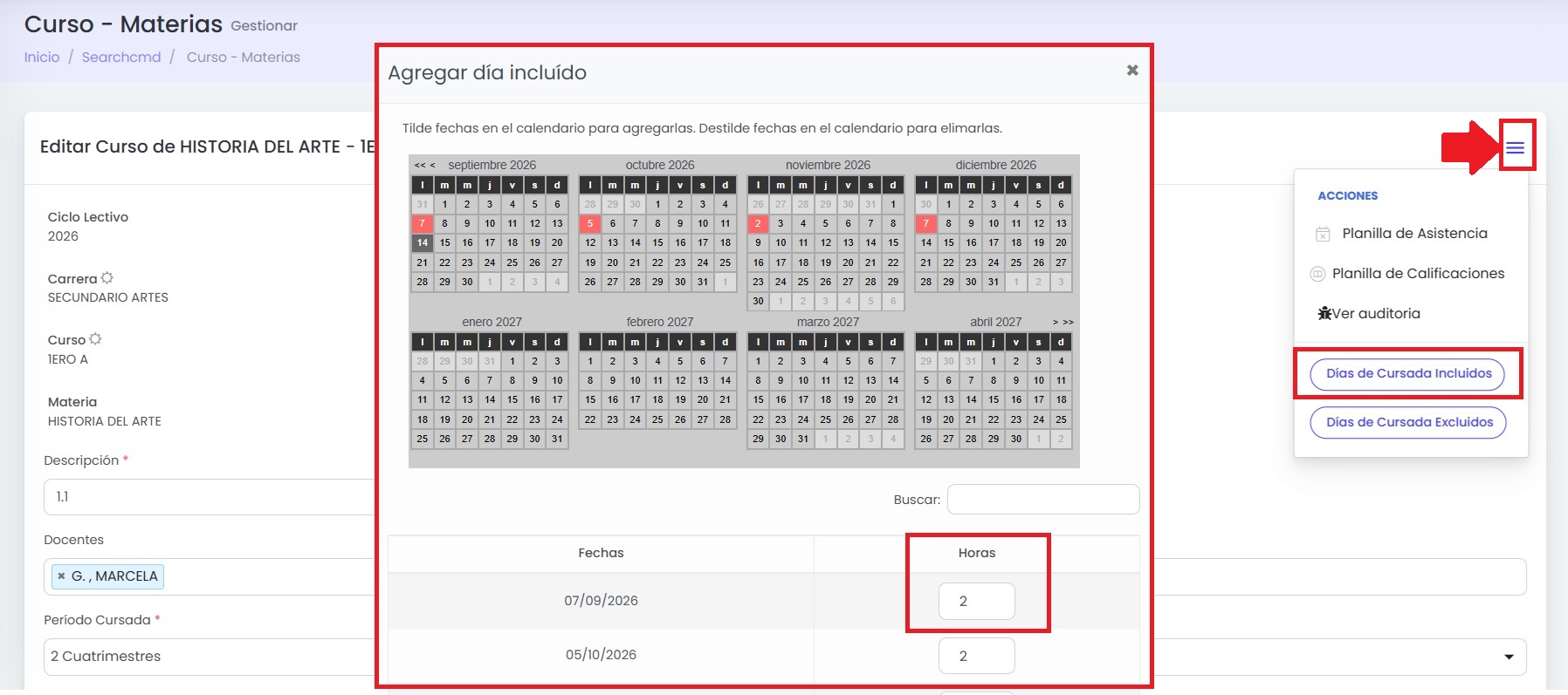 ¿Cómo configurar una cursada con fechas puntuales? — Acceder a los días de cursada incluidos