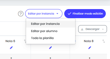 ¿Cómo cargo y edito calificaciones? — Seleccionar el tipo de edición